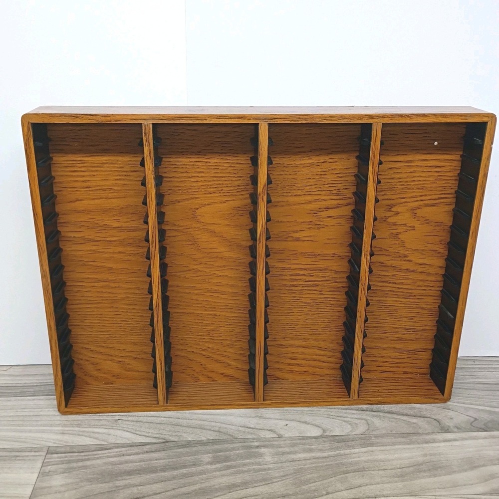 Vintage Wood 64 Cassette Tape Storage Rack Wall Mount Or Desk Holder